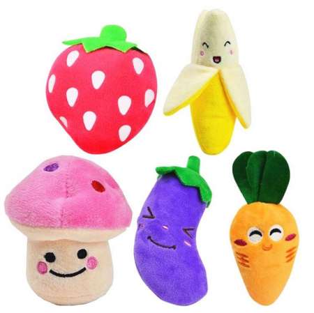 5 Pack Cheap Fruit Vegetable Dog Plush Toy Squeaky Stuffing Pet Toys