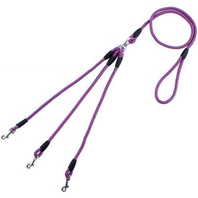 Wholesale Nylon Braided Three Way Hooks No Tangle Couplers Walking Lead Rope Dog Leash for 3 Dogs